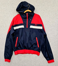 PUMA Jacket 1/4 zip pullover vintage 80s 90s navy red logo hooded Men's sz M