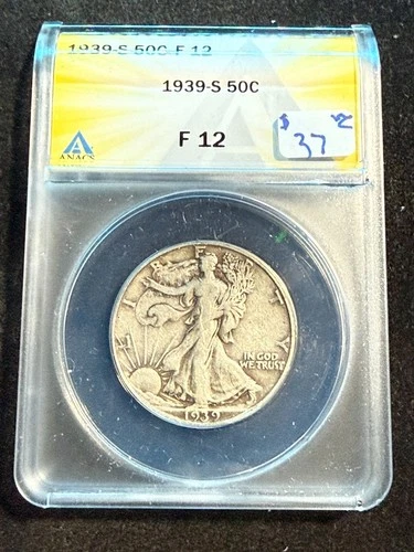 1939 S WALKING LIBERTY HALF DOLLAR ANACS F 12 474