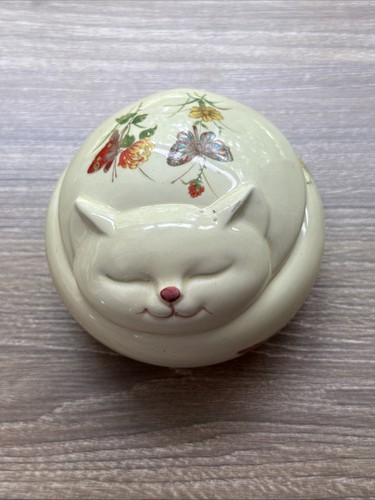 Caja baratija cubierta gato porcelana DEW Takahashi San Francisco mariposas de colección - Imagen 13 de 13
