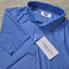 Collars and Co Dress Collar Polo Shirt Small Blue Striped Featherweight Golf New
