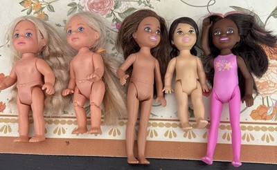 Lot of 3 Mattel & 2 Simba Barbie's Little Sister Chelsea Kelly Nude Dolls