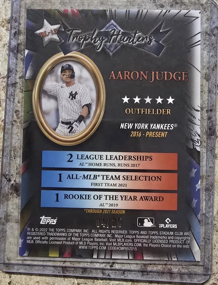 Aaron Judge 2022 Topps Stadium Club Chrome Trophy Hunters #RL-13, 04/25 MVP - Image 3 of 4