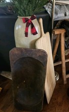 Antique Hand Carved Wooden Dough Bowl Large 28x11 Dark Brown Rustic Farmhouse