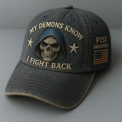 Casquette Baseball "Mes Démons Savent Que Je Combats" - Sensibilisation Santé Mentale - Coton Vintage Réglable