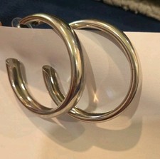 Vintage Silver Tone Large Half Hoop Earrings