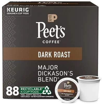 Peet's Coffee Major Dickason's Blend Dark Roast Coffee K-Cup Pods, 88 Count.
