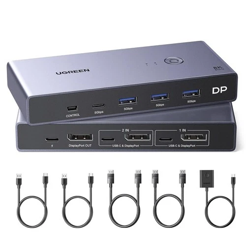 UGREEN DisplayPort KVM Switch DP1.4, 8K@60Hz 4K@240Hz, 2 PCs Share USB & Monitor