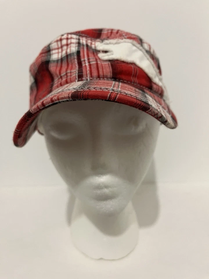 Puma Newsboy Womens Cap Red White BLK Plaid Hat W Puma Logo Adjustable Back OSFA - Image 3 of 4