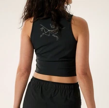 NWT ARC'TERYX Soria Tank Womens Small Black Big Bird Logo Crop Hike Trek Climb
