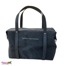 John Varvatos Gray Duffel Bag Thick Canvas Long Strap Weekender Gym NWOT