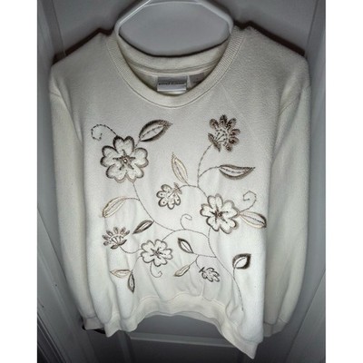Vintage 90's Sweater Alfred Dunner Embroidered Floral Flowers Fleece Crewneck
