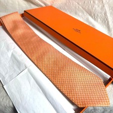Hermes Orange Chevron Jacquard Tie Authentic Used Gift Boxed