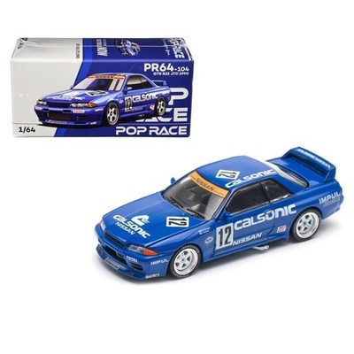 Pop Race 1:64 Nissan GTR R32 JCT 1990 Blue #12 Calsonic Diecast Car PR64104