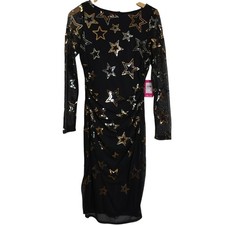 Vince Camuto Black Long Sleeve Mesh Dress with Sequin Stars Women's Size 10