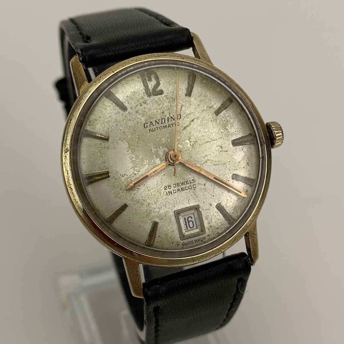 Vintage Candino 1950s Watch Mens Date At 6 O'clock 25J