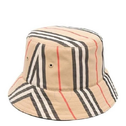 Authentic NEW BURBERRY UNI Beige / Black REVERSIBLE ICON STRIPE Bucket Hat S