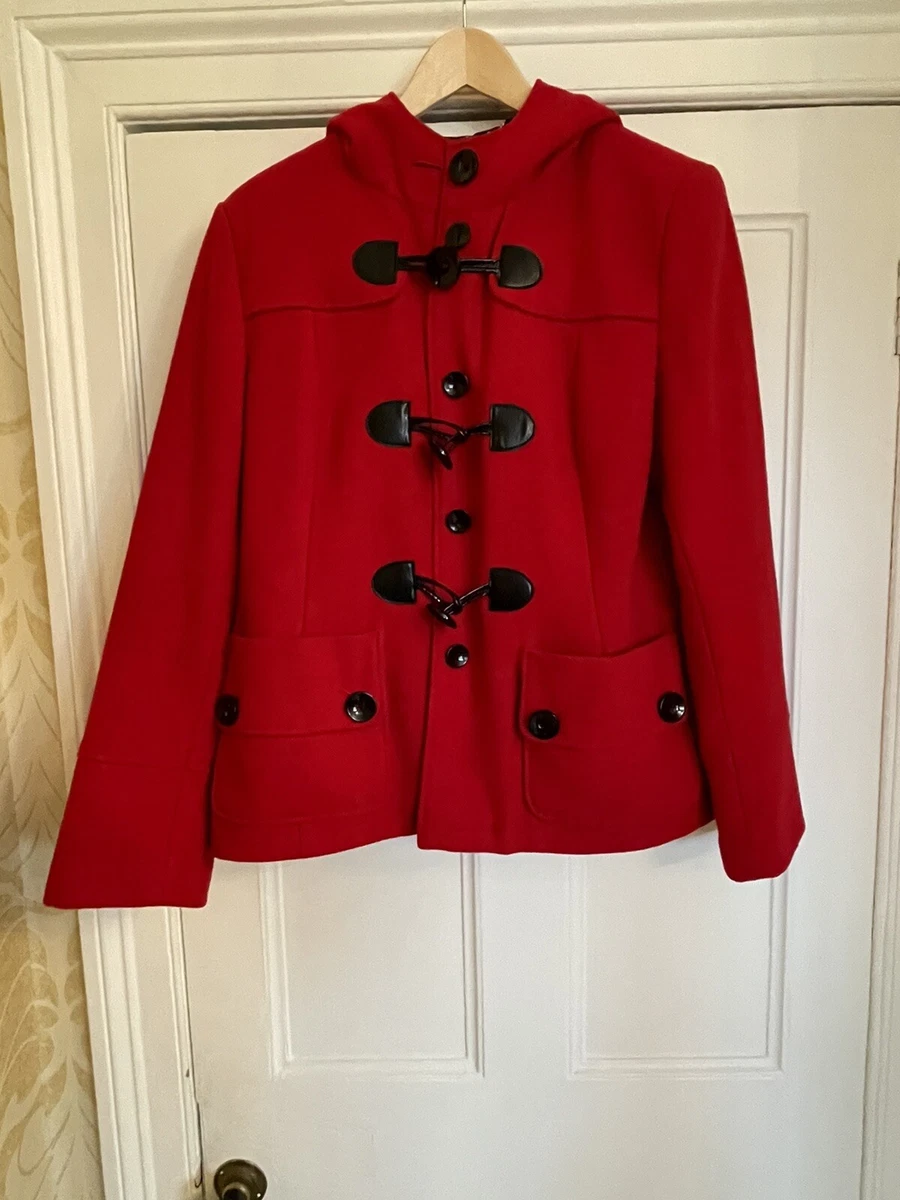 Vintage Laura Ashley Red Wool Rich Duffle Coat Size 12 14 Perfect Condition Fab