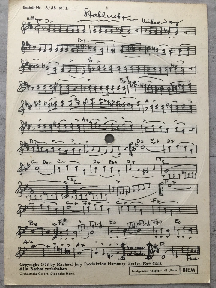 Die Tönende Ansichtskarte: MICHAEL JARY - Stahlnetz (3/58 M.J. / Orchestrola) - Bild 2 von 2