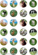 24 x PRECUT REAL FARM ANIMALS/HORSE/SHEEP/PIG RICE/WAFER PAPER CUP CAKE TOPPERS