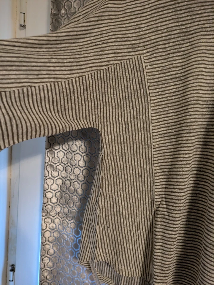 Wrap London Womens Boat Neck Linen Striped Tunic Top UK 12 Khaki Long Sleeve - Image 3 of 4