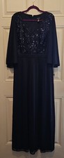 R m Richards Embroidered Sequin Bodice Gown Dress with Cape Sleeves Navy Blue 16