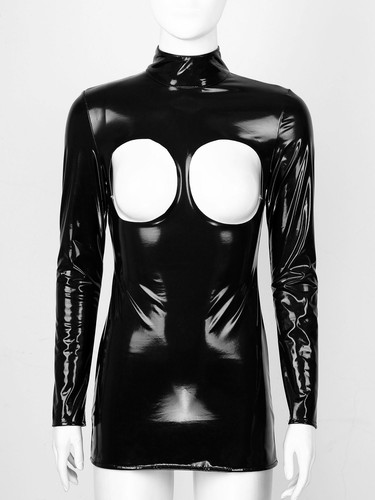 Women's Latex Leather Mini Dress Cutout Slim Fit Bodycon Dress Party Clubwear - Picture 7 of 59