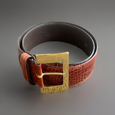 MCM Brown Leather Belt Italy Gold Buckle | eBay display picture 1