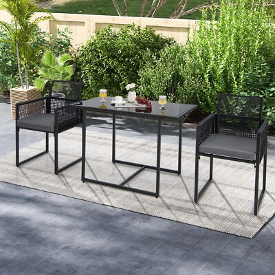 3-tlg. Balkonmöbel Set Aus Rattan | Graue Lounge Möbel Für Terrasse & Garten