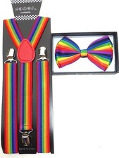 RAINBOW SUSPENDERS and BOW TIE COMBO SET LGBT GAY Adjustable Adult USA SELLER