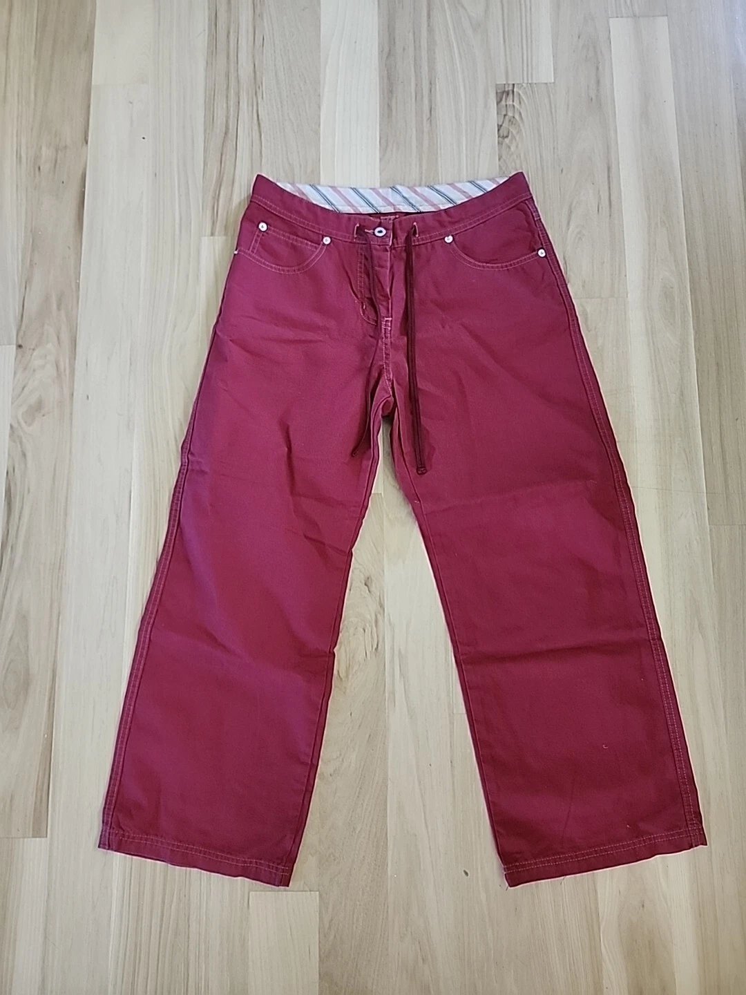 Sundance Catalog Womens Cranberry Wide Leg Tie Waist Capri Pants Size 8 Euc