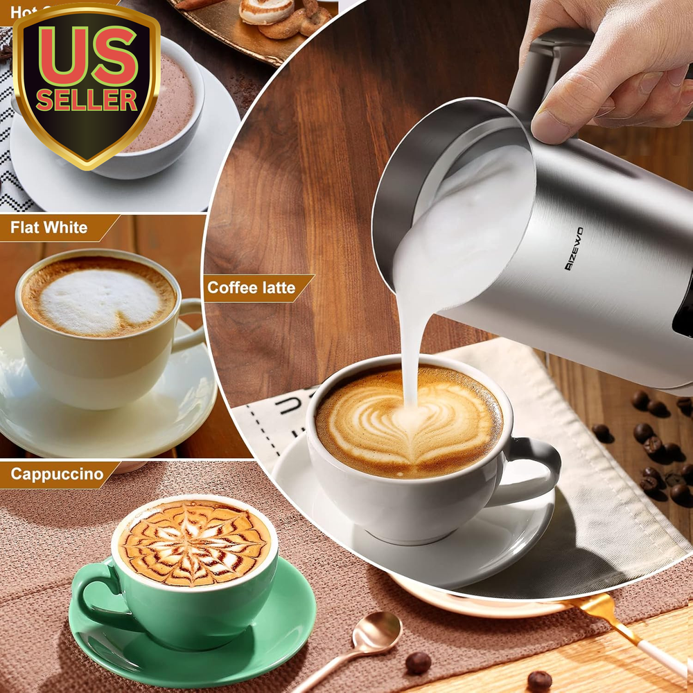 Electric Milk Frother for Hot & Cold Drinks, 4-in-1 Automatic Steamer with Warming Function