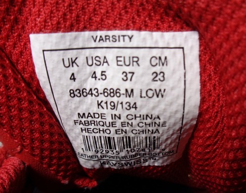 K-Swiss Varsity 83643-686M Shoes Red Sneakers Kid's US Size 4.5 - Picture 3 of 11