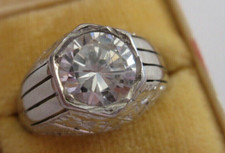 Men's Bezel Set Solitaire Ring 14K White Gold Plated 2Ct Real Moissanite