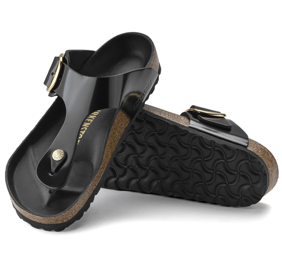 BIRKENSTOCK SLIDES WOMAN GIZEH BIG BUCKLE HIGH-SHINE BLACK 1021467