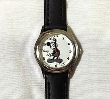Vintage Japan Disney Mickey Mouse Moving Arm Wrist Watch Accutime Black Strap