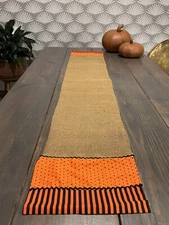 Burlap and Fabric Black and Orange Halloween Table Runner Fall Thanksgiving 