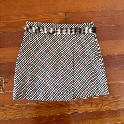 Preppy Hahnentritt gefütterter Faux Wickelrock mit abnehmbarem Gürtel HM MEDIUM