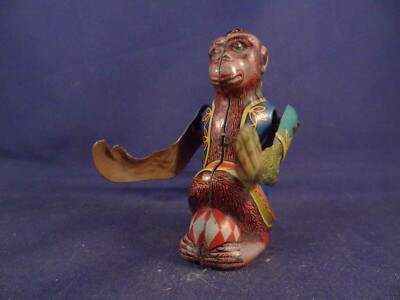Singe jouet ancien automate vintage mécanique tôle carton CARL germany