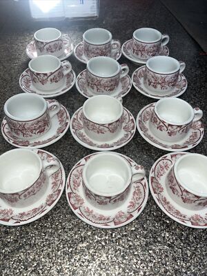 12 Piece Set McNicol Shenango Vtg Restaurant Cups Saucers Roses In Scallop G17