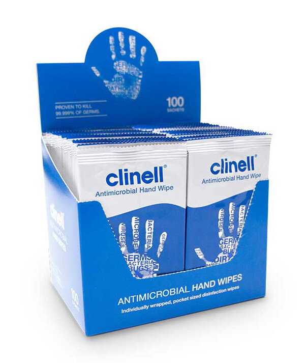 CLINELL ANTIBACTERIAL HAND WIPES INDIVIDUALLY WRAPPED WHITE