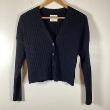 Abercrombie Fitch Juniors Womens S Ribbed Cropped V-Neck Cardigan Black Soft