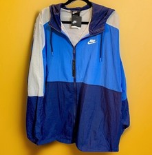 NWT Nike Woven Color Block Hooded Jacket Mens Size XL Blues New Windbreaker