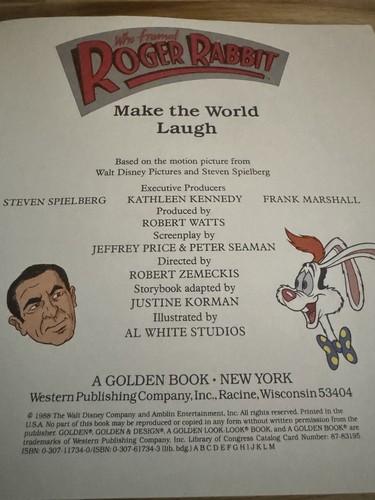 Who Framed Roger Rabbit Make the World Laugh A Golden Look Book 1988 ...