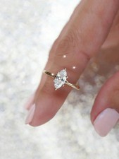 Yellow Gold Marquise Cubic Zirconia Engagement Ring Size 5 6 7 8 9 10