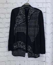 Ming Wang Knit Cardigan Small Black White Geometric Open Front Jacket