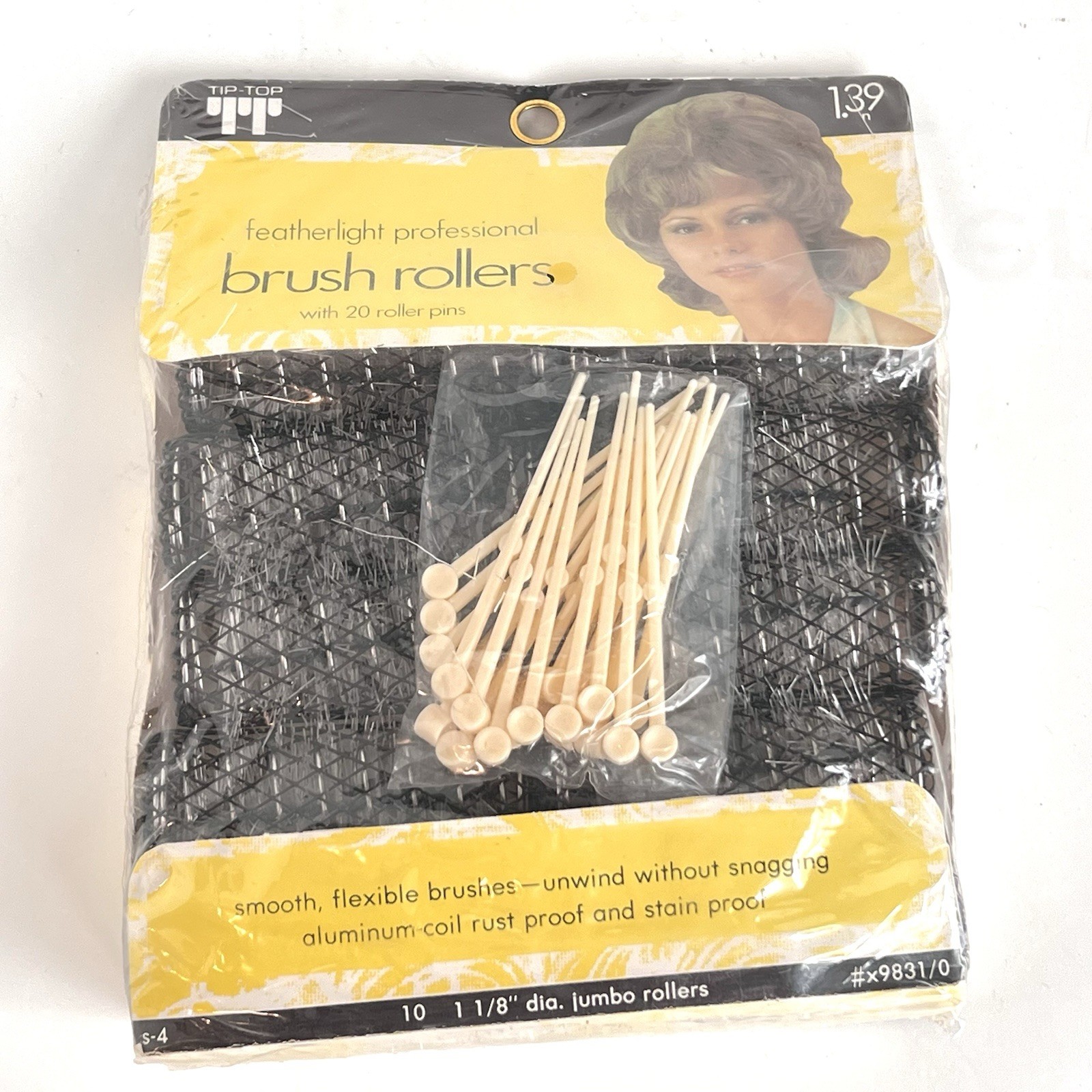 Vintage Tip Top Featherlight Brush Rollers 1 1/8 Size 10 Curlers New Old Stock