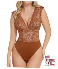 Lace Body Suits Women - Tank Top Thong Shapewear Tummy Control 3X-Large Brown