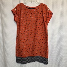 Tommy Hilfiger Dress Orange With Navy Anchor Print Nautical Vacation Coastal L