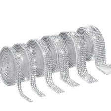 6 Rolls Rhinestone Ribbon Self Adhesive,6 Yard Silver Rhinestone Strips Self ...