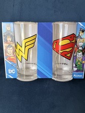 DC Comics Wonder Woman Superman Logo Pint Glass Set of 2 New In Box